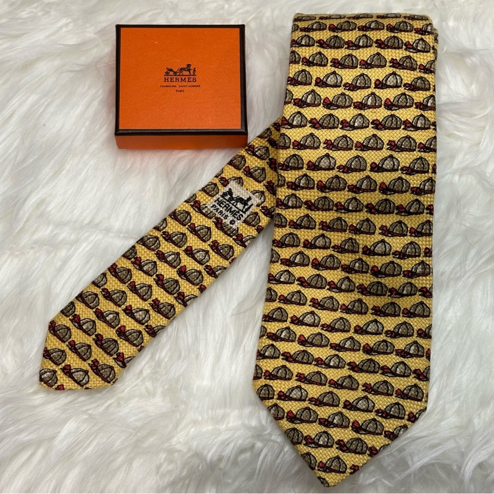 Authentic Hermes Tie (Equestrian Riding Hat Print)